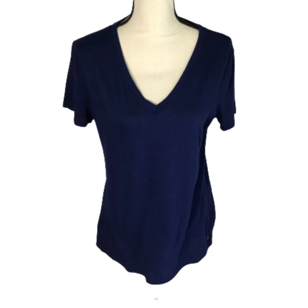 a.n.a. Blue V-Neck Short Sleeve Jersey Knit Tee Medium